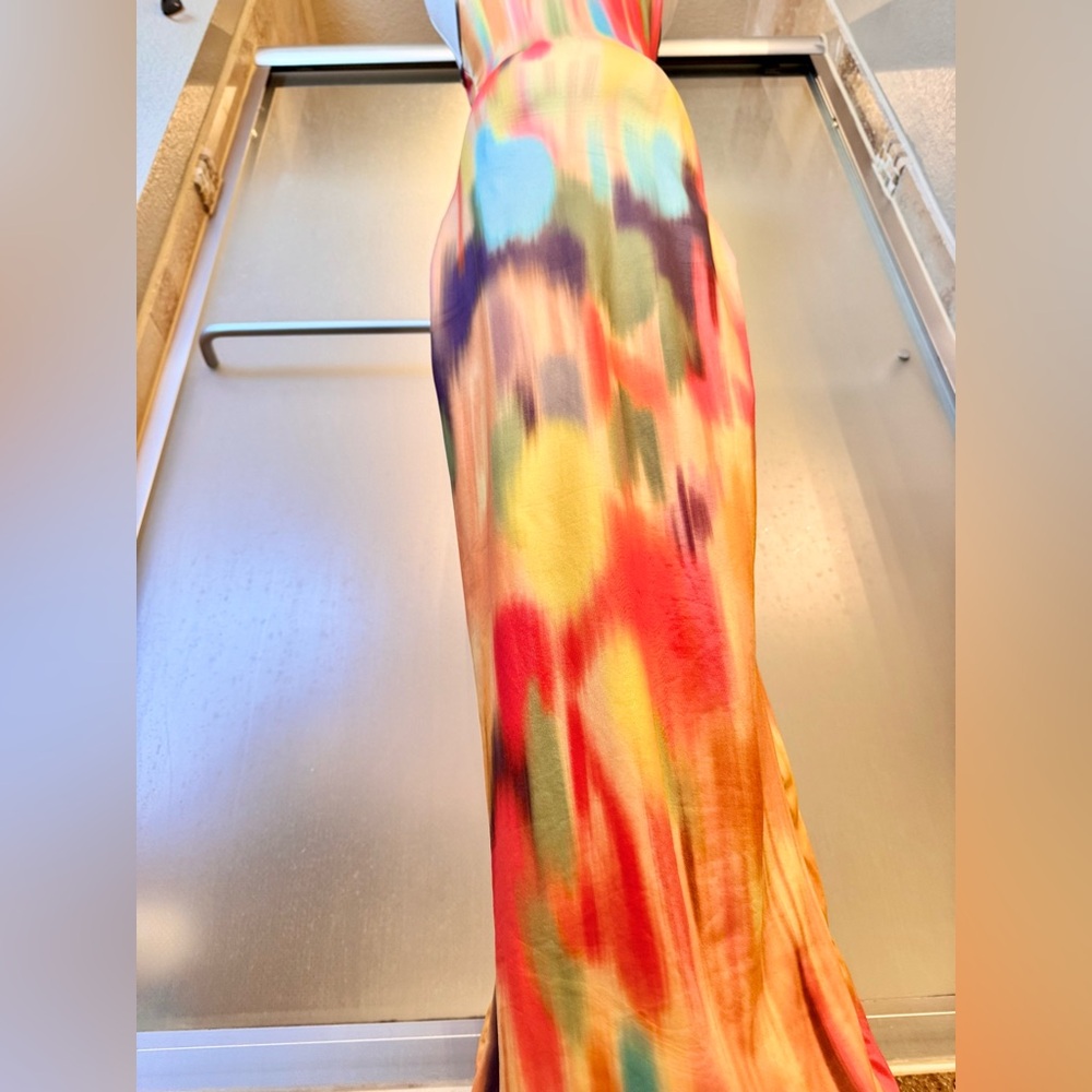 Bodycon Stretchy Multicolor Sleeveless Maxi Dress w Mock Neck - Picture 8 of 16